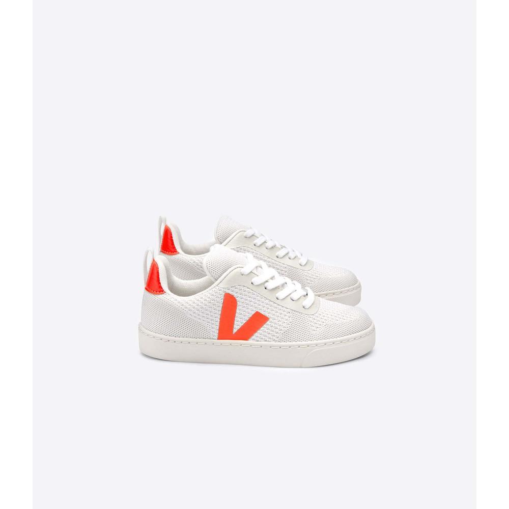 Kids\' Veja V-10 MALHA BRANCO Sneakers White/Orange | ZA 841RVD